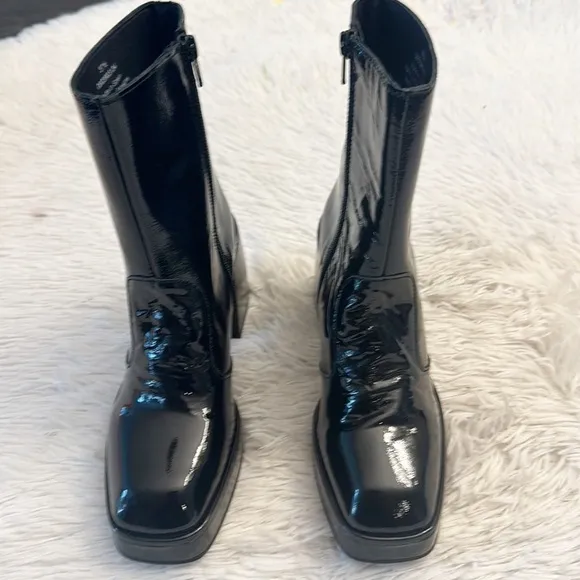 NEW $298 Free People Ruby Shine Black Patent Leather Combat Boot women size 37.5