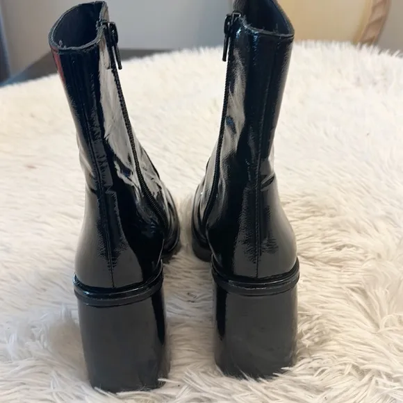 NEW $298 Free People Ruby Shine Black Patent Leather Combat Boot women size 37.5