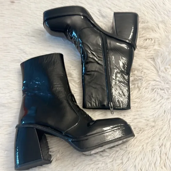 NEW $298 Free People Ruby Shine Black Patent Leather Combat Boot women size 37.5