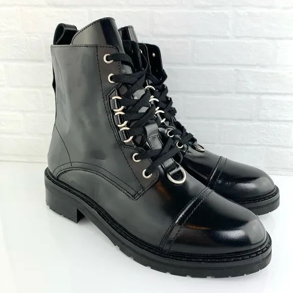 NEW! ALLSAINTS Lira Patent Leather Boots Black Size 38 Women's 8 $299