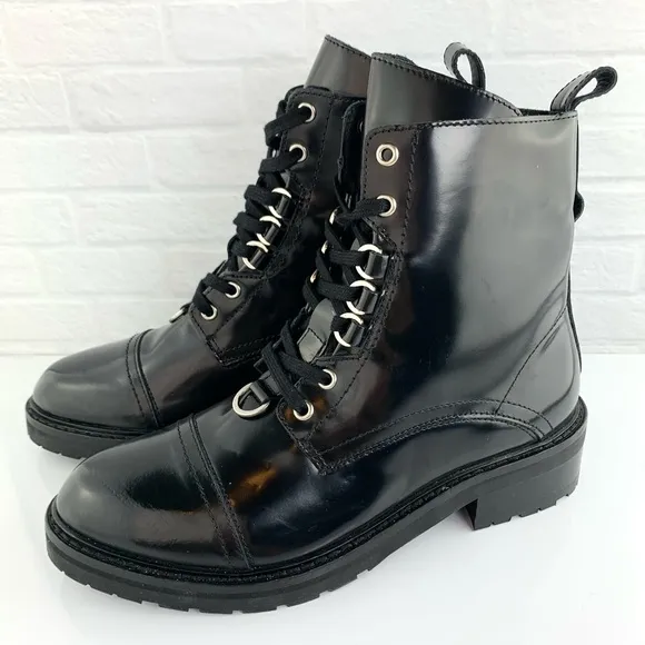 NEW! ALLSAINTS Lira Patent Leather Boots Black Size 38 Women's 8 $299