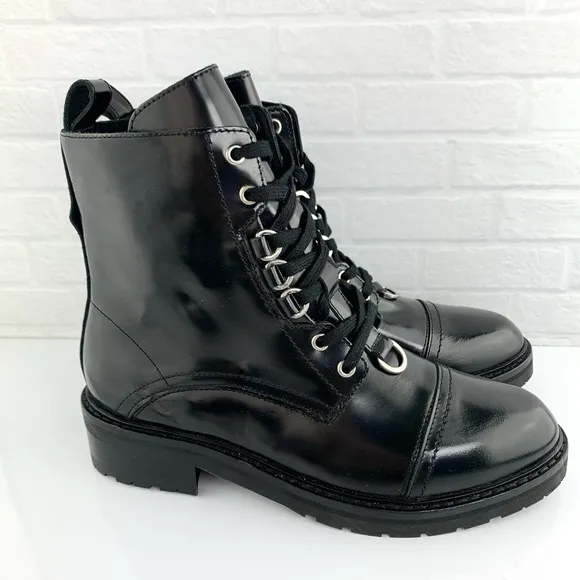 NEW! ALLSAINTS Lira Patent Leather Boots Black Size 38 Women's 8 $299