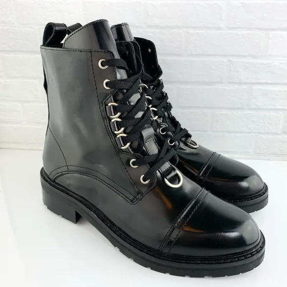 NEW! ALLSAINTS Lira Patent Leather Boots Black Size 38 Women's 8 $299