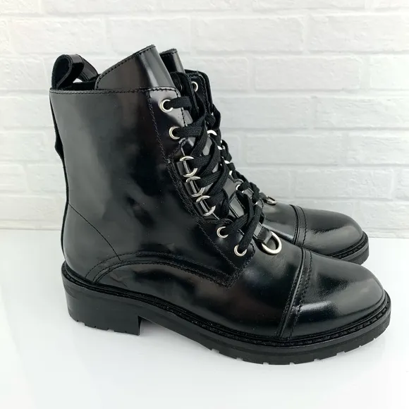 NEW! ALLSAINTS Lira Patent Leather Boots Black Size 38 Women's 8 $299