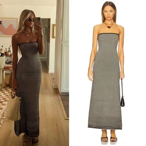 NEW Anthropologie x The Wolf Gang Sunmor Knit Maxi Dress Size Large Black White