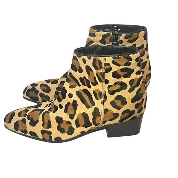 NEW Aquatalia Fuoco Suede Leopard Ankle Boots •7• Calf Hair Booties Italy $495