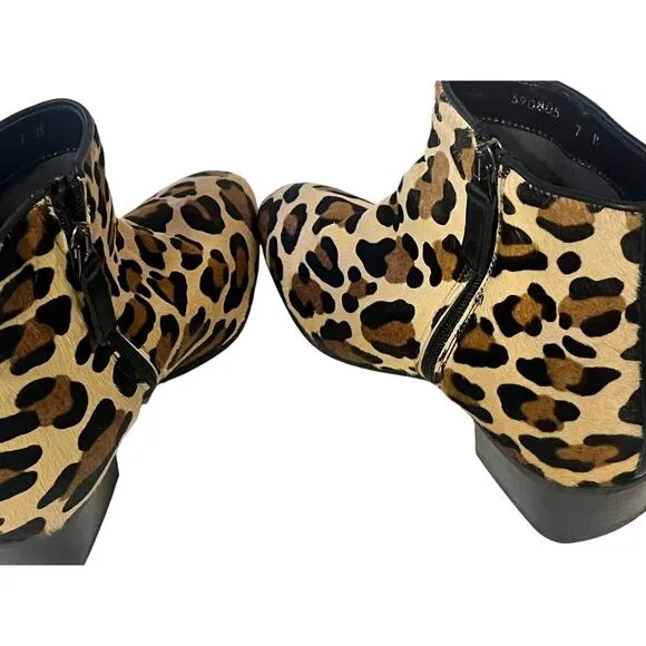 NEW Aquatalia Fuoco Suede Leopard Ankle Boots •7• Calf Hair Booties Italy $495