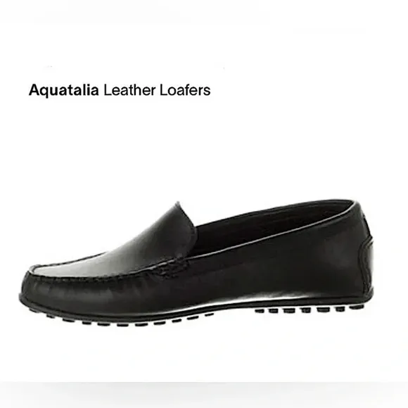 New Aquatalia Karla Moccasin Loafers Driving Black Leather