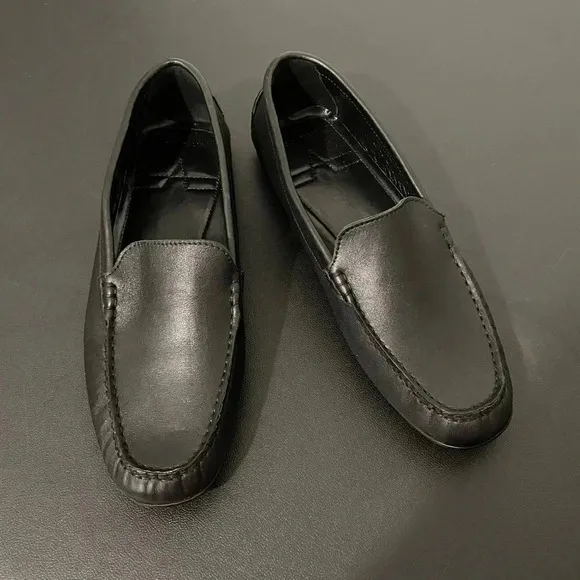 New Aquatalia Karla Moccasin Loafers Driving Black Leather