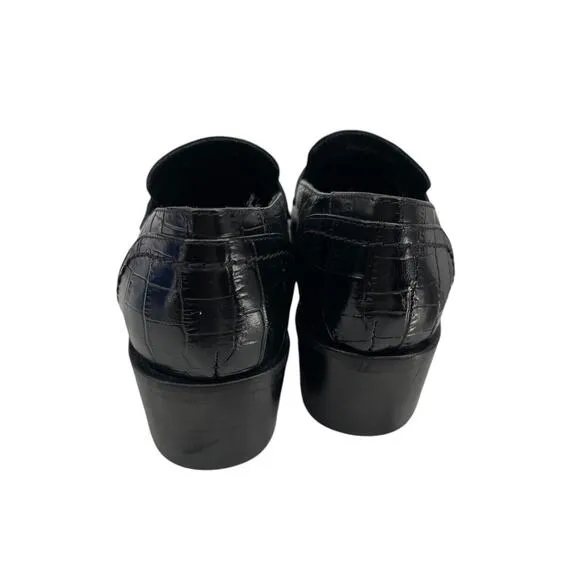 New Aquatalia Riya Croc Embossed Penny Loafers Black Women’s Size 6