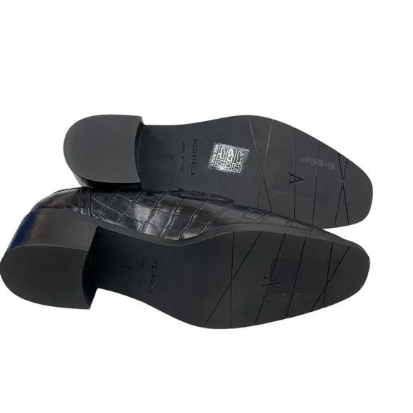 New Aquatalia Riya Croc Embossed Penny Loafers Black Women’s Size 6