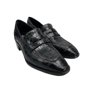 New Aquatalia Riya Croc Embossed Penny Loafers Black Women’s Size 6