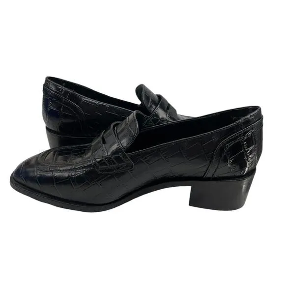 New Aquatalia Riya Croc Embossed Penny Loafers Black Women’s Size 6