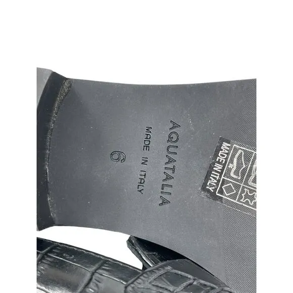 New Aquatalia Riya Croc Embossed Penny Loafers Black Women’s Size 6