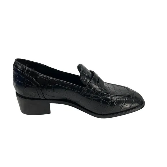 New Aquatalia Riya Croc Embossed Penny Loafers Black Women’s Size 6