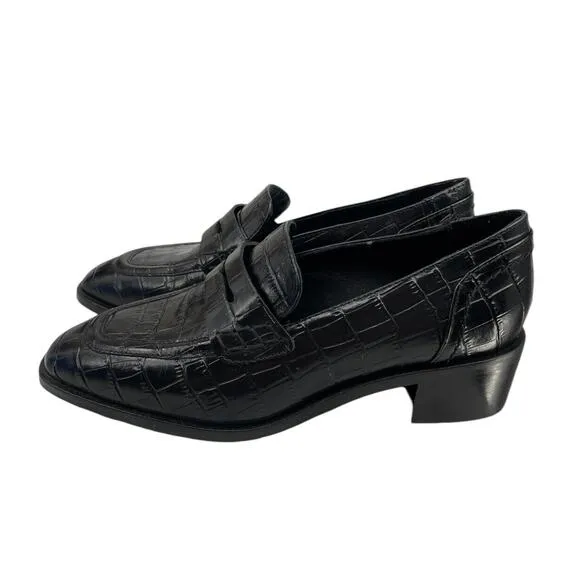 New Aquatalia Riya Croc Embossed Penny Loafers Black Women’s Size 6