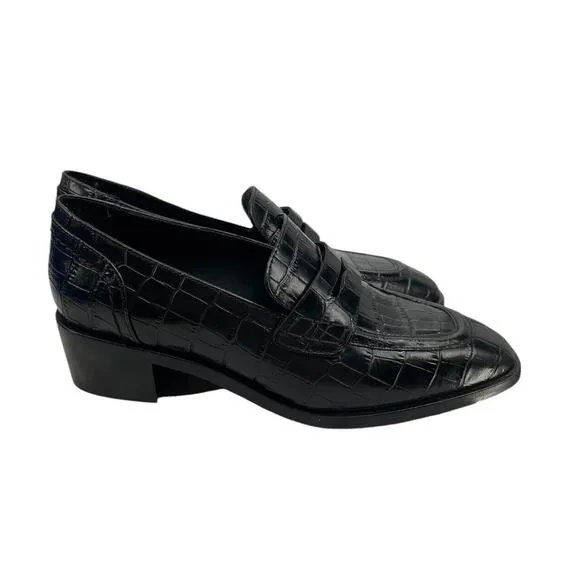 New Aquatalia Riya Croc Embossed Penny Loafers Black Women’s Size 6