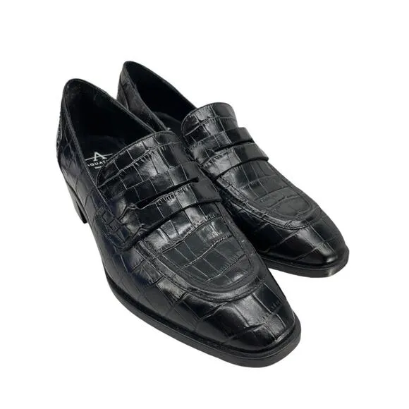 New Aquatalia Riya Croc Embossed Penny Loafers Black Women’s Size 6