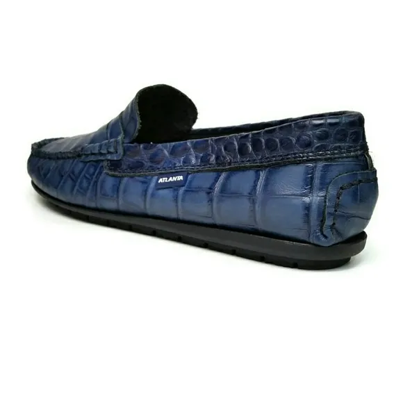 NEW Atlanta Moccasins Blue Crocodile Penny Loafers