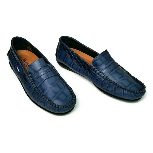 NEW Atlanta Moccasins Blue Crocodile Penny Loafers