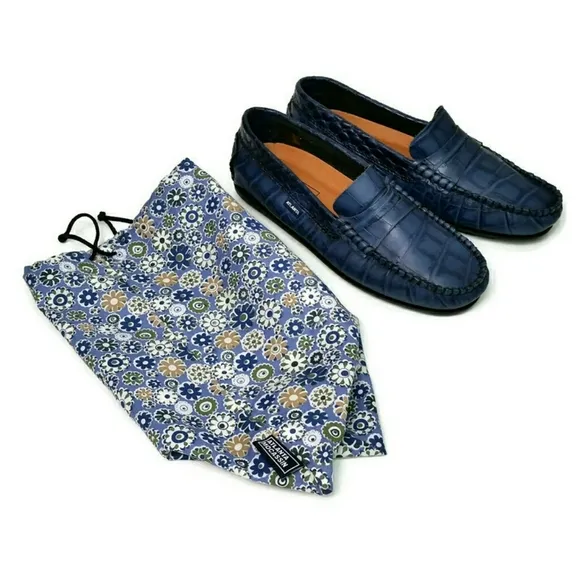 NEW Atlanta Moccasins Blue Crocodile Penny Loafers
