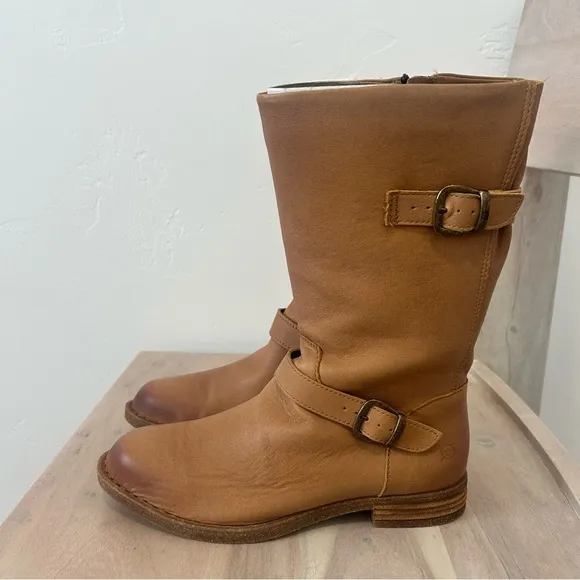 NEW Born Delano Light Brown ‘Tan’ Leather Boot Women's Size 7 Mid Calf Buckle