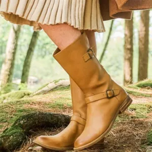 NEW Born Delano Light Brown ‘Tan’ Leather Boot Women's Size 7 Mid Calf Buckle