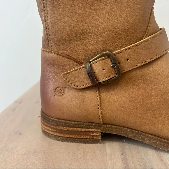 NEW Born Delano Light Brown ‘Tan’ Leather Boot Women's Size 7 Mid Calf Buckle