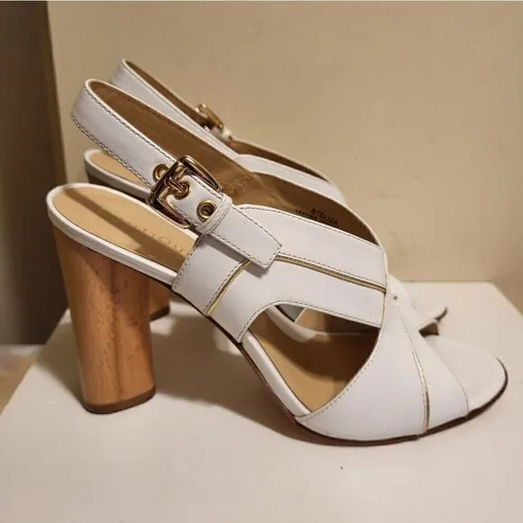 New Boutique 9 White Leather Criss Cross Strap Block Heel Sandals Sz.8 Ret $165