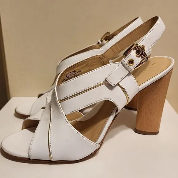New Boutique 9 White Leather Criss Cross Strap Block Heel Sandals Sz.8 Ret $165
