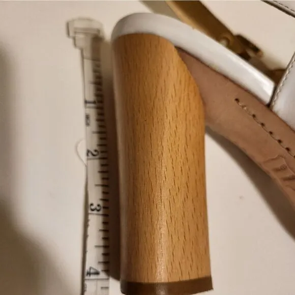 New Boutique 9 White Leather Criss Cross Strap Block Heel Sandals Sz.8 Ret $165