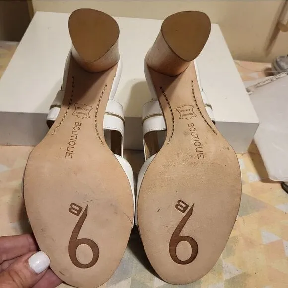 New Boutique 9 White Leather Criss Cross Strap Block Heel Sandals Sz.8 Ret $165