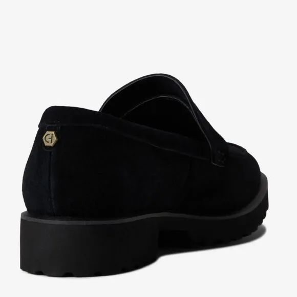 New Cole Haan Geneva Newburg Lug black suede Penny Loafer chunky sole Size 8