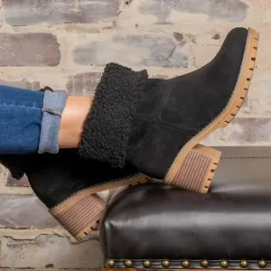 New Corkys Black Sherpa Heeled Boots