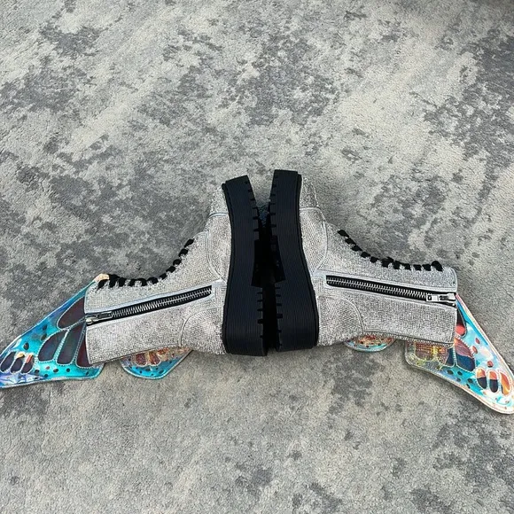 New Dolls Kill Club Exx Rhinestone Butterfly Combat Boots Fairycore Festival 5