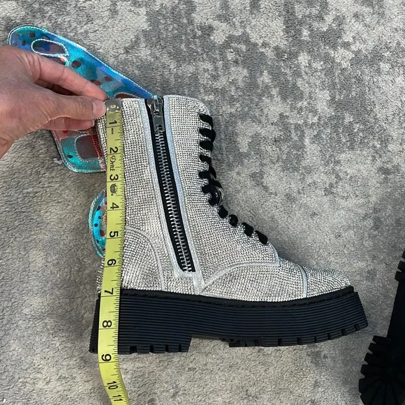 New Dolls Kill Club Exx Rhinestone Butterfly Combat Boots Fairycore Festival 5
