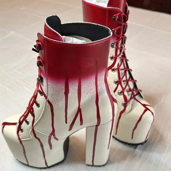New Dolls Kill Red Carrie Bloody Prom Queen Platform Boots