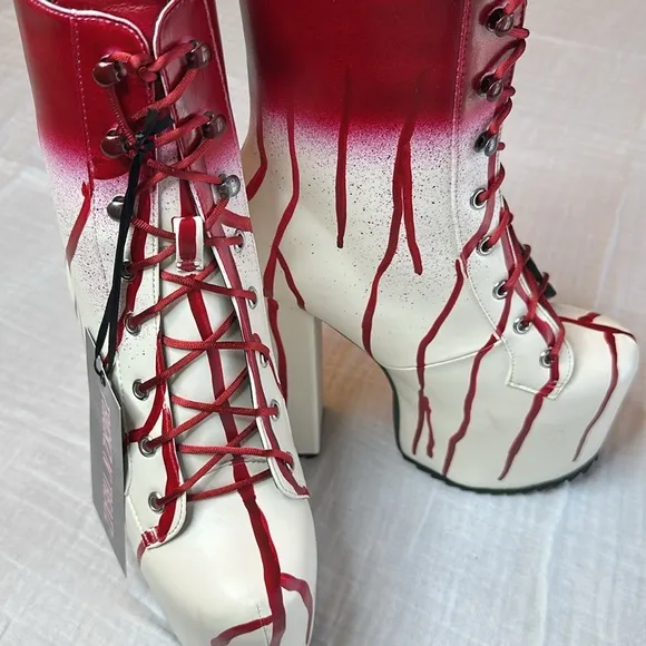 New Dolls Kill Red Carrie Bloody Prom Queen Platform Boots