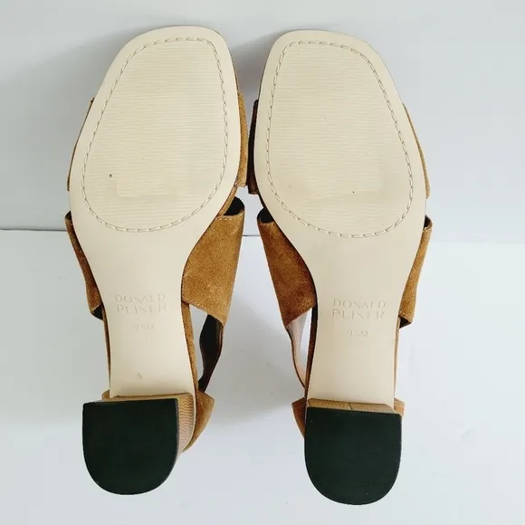 New Donald Pliner Perra Block Heel Suede Sandals Camel Brown Open Toe,Size 9,5