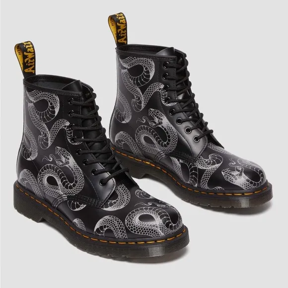 NEW Dr Martens 1460 Serpent Print Leather Boots Black Snake Size Women’s 5 $180