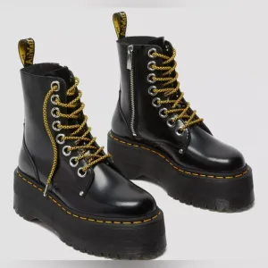 NEW Dr. Martens Vegan Jardon Max Boots Chunky Platforms, Black/Yellow Laces, W8