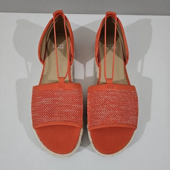 NEW Eileen Fisher Mews Espadrilles Sandal Orange Knit Leather Size 9