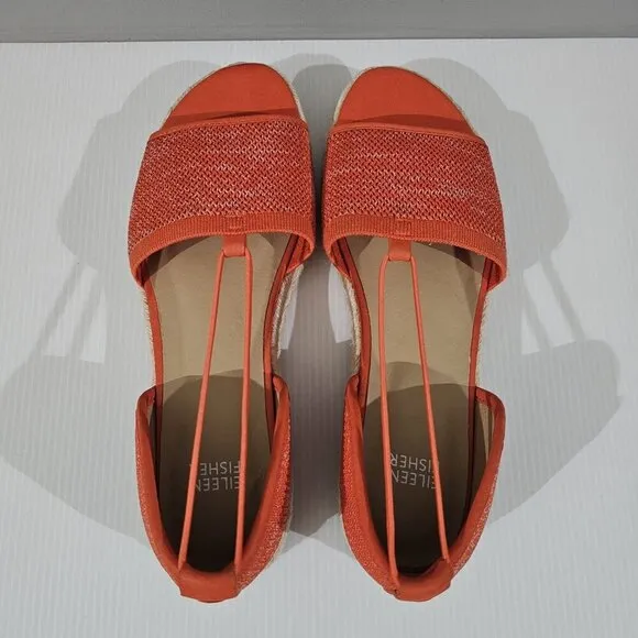 NEW Eileen Fisher Mews Espadrilles Sandal Orange Knit Leather Size 9