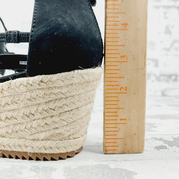 NEW Eileen Fisher Wanda Black Leather Strappy Wedge Espadrille Sandals T43