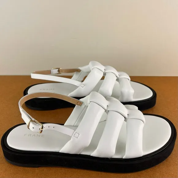 NEW FRAME WHITE PADDED FAUX LEATHER SANDALS