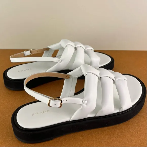 NEW FRAME WHITE PADDED FAUX LEATHER SANDALS