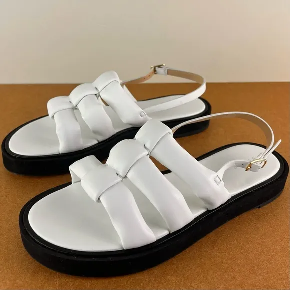 NEW FRAME WHITE PADDED FAUX LEATHER SANDALS
