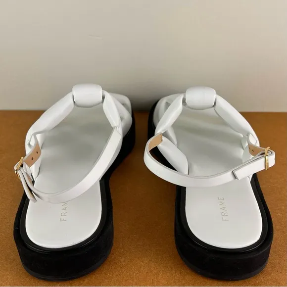 NEW FRAME WHITE PADDED FAUX LEATHER SANDALS