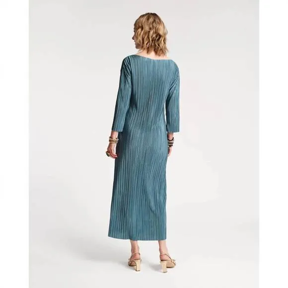NEW FRANCES VALENTINE slinky pleated maxi dress in french blue