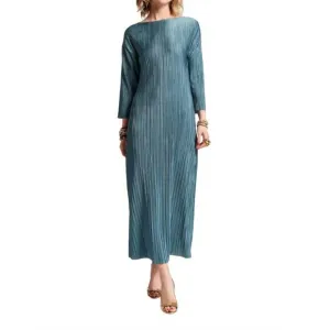NEW FRANCES VALENTINE slinky pleated maxi dress in french blue